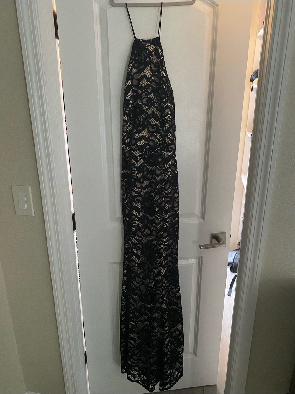Black Lace Maxi Dress with Nude Lining - Women's Elegant Evening Dress